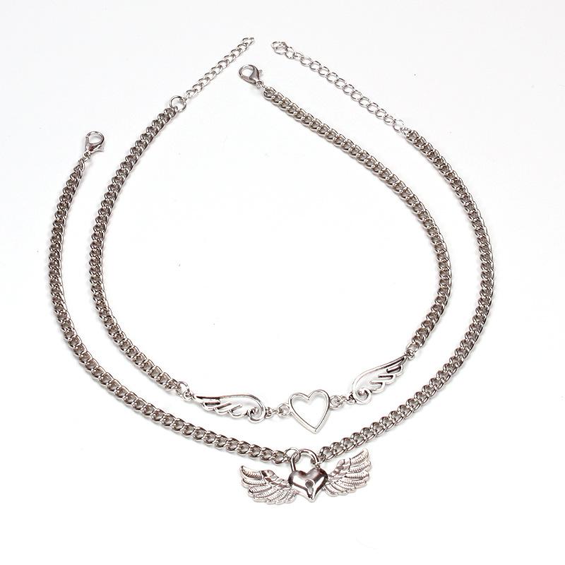 Stranded empty silver necklace simple personality ins niche design net red hipster retro wing necklace