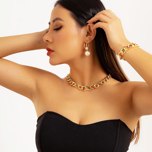 Jewelry Personality Color Drip Oil Cross Chain Necklace Female Simple Hollow Metal Geometric Necklace