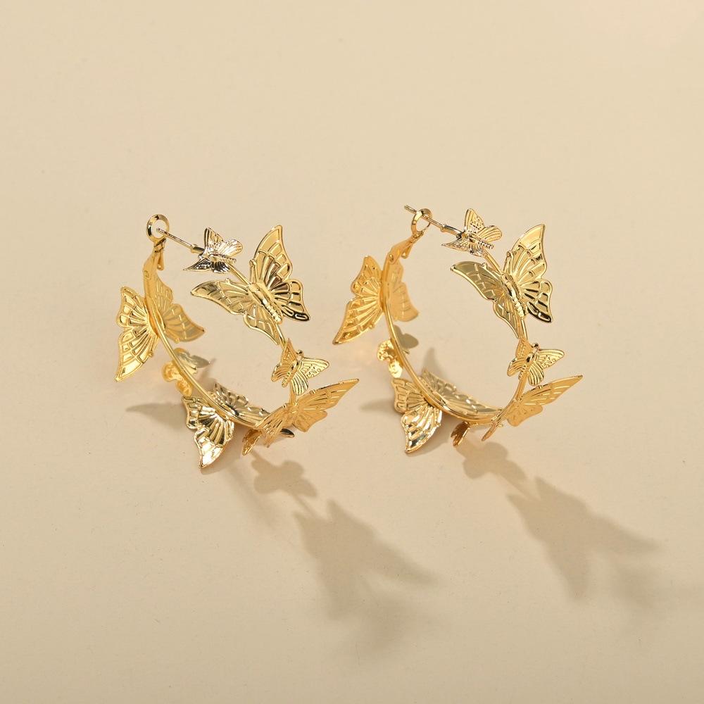 Jewelry Personality Trend Circle Butterfly Earrings Ins Fashion Pop Earrings