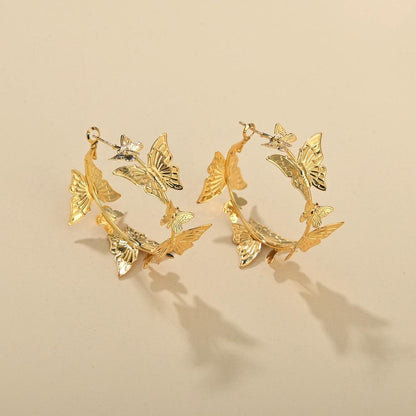 Jewelry Personality Trend Circle Butterfly Earrings Ins Fashion Pop Earrings