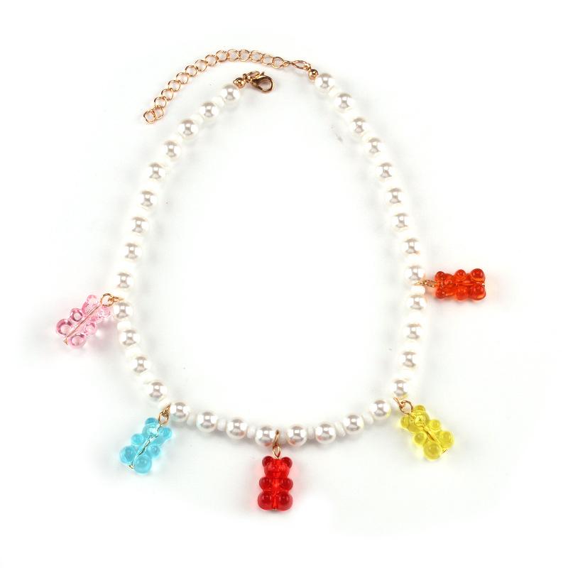 Simple soft clay accessories imitation pearl necklace resin bear accessories imitation pearl trendy necklace