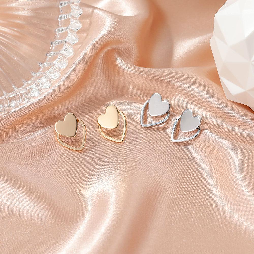 Earrings Simple double-layer love earrings Frosty heart-shaped earrings Personalized versatile earrings