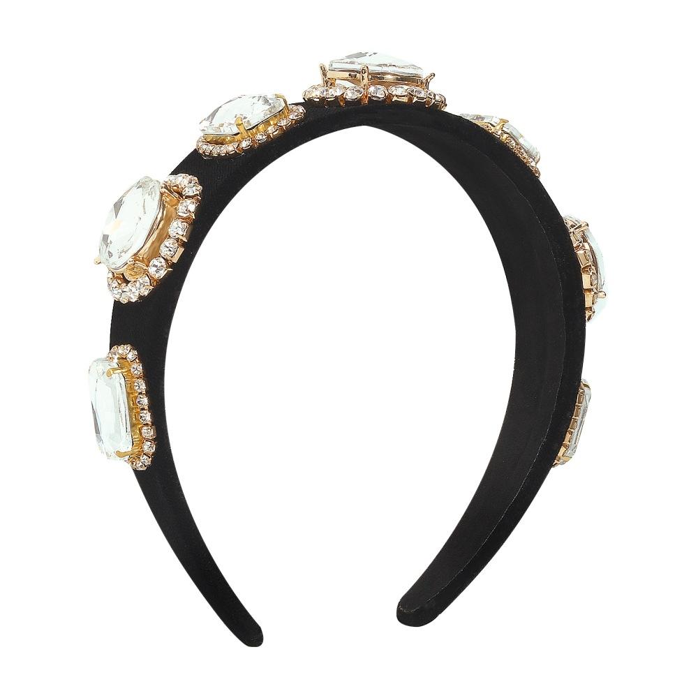 F3632 Retro wide-brimmed headband baroque golden velvet glass diamond temperament hair accessories exaggerated palace headband