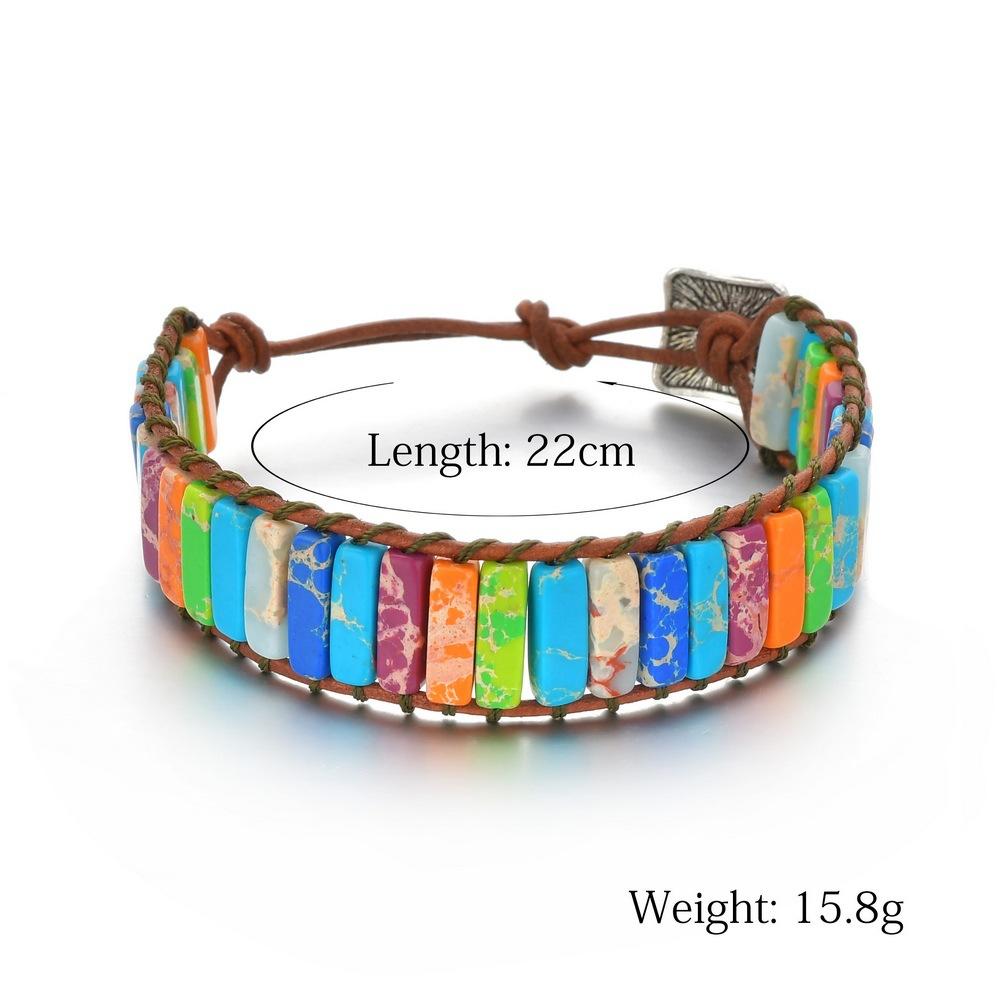 Colorful imperial stone woven single-layer leather bracelet creative ethnic simple bracelet