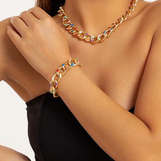 Jewelry Personality Color Drip Oil Cross Chain Necklace Female Simple Hollow Metal Geometric Necklace