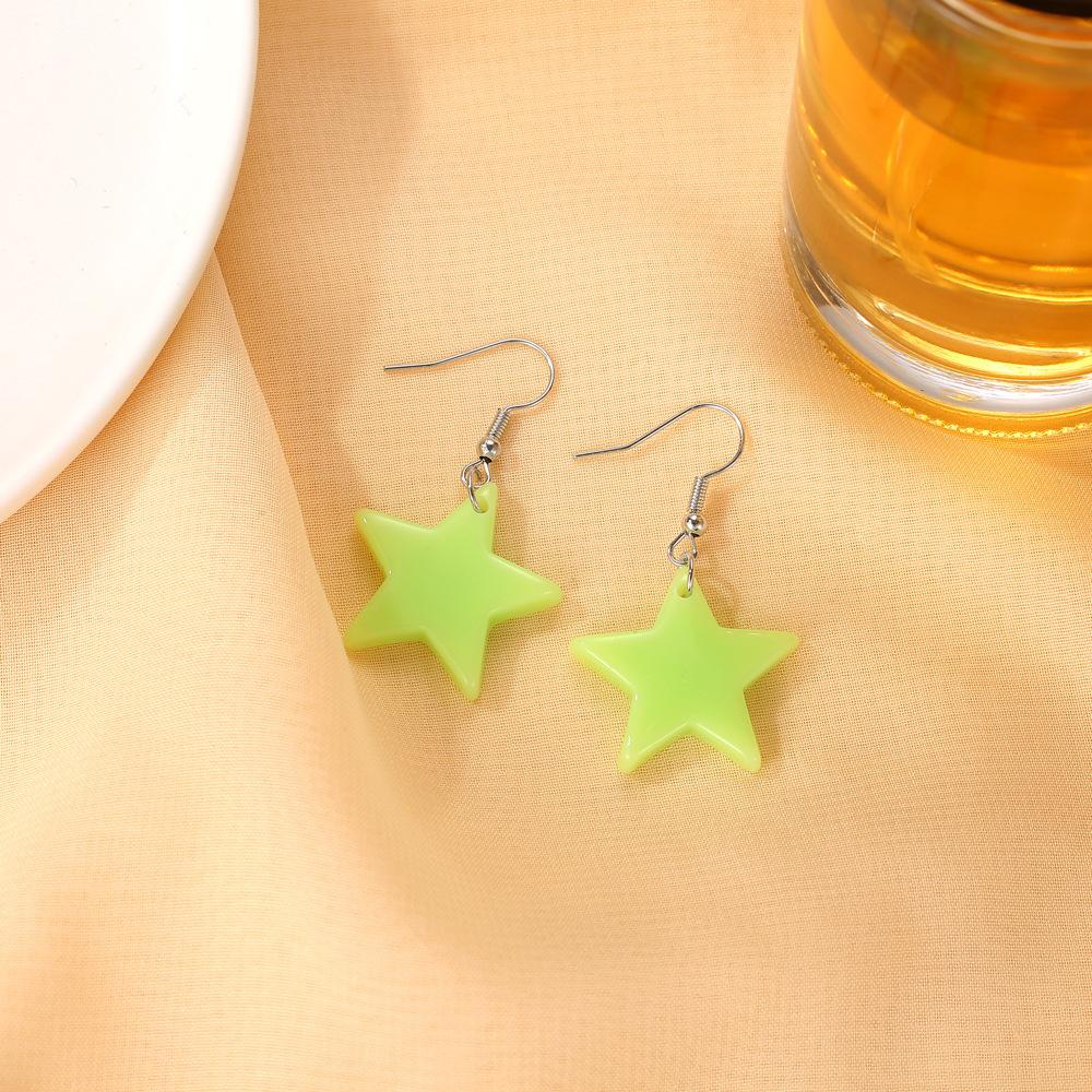 Sweet candy-colored five-pointed star earrings fashion fluorescent star earrings trendy fun girl earrings