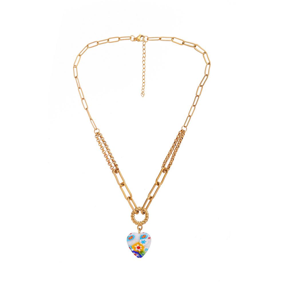 Personalized Stainless Steel Gold Love Glazed Flower Pendant Titanium Steel Sweet Cool Clavicle Necklace For Women