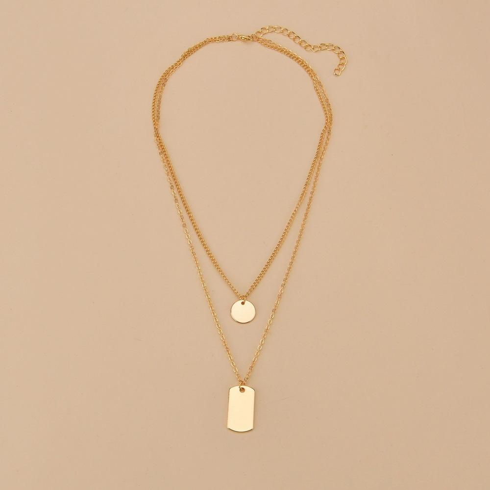 Fashion Geometric Pendant Necklace Simple Square Round Multilayer Necklace Accessories