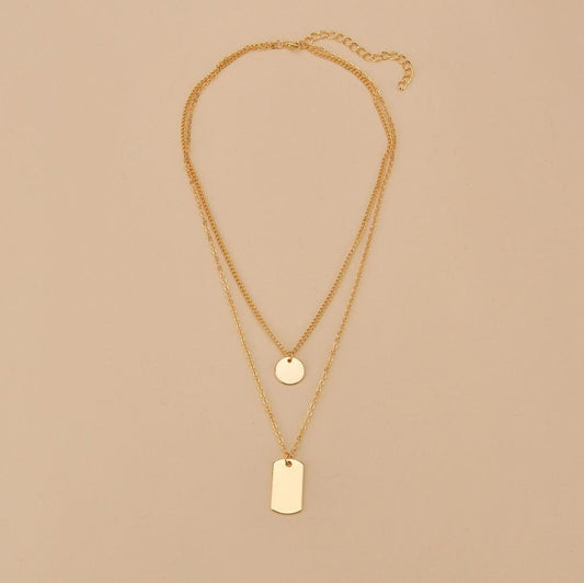 Fashion Geometric Pendant Necklace Simple Square Round Multilayer Necklace Accessories