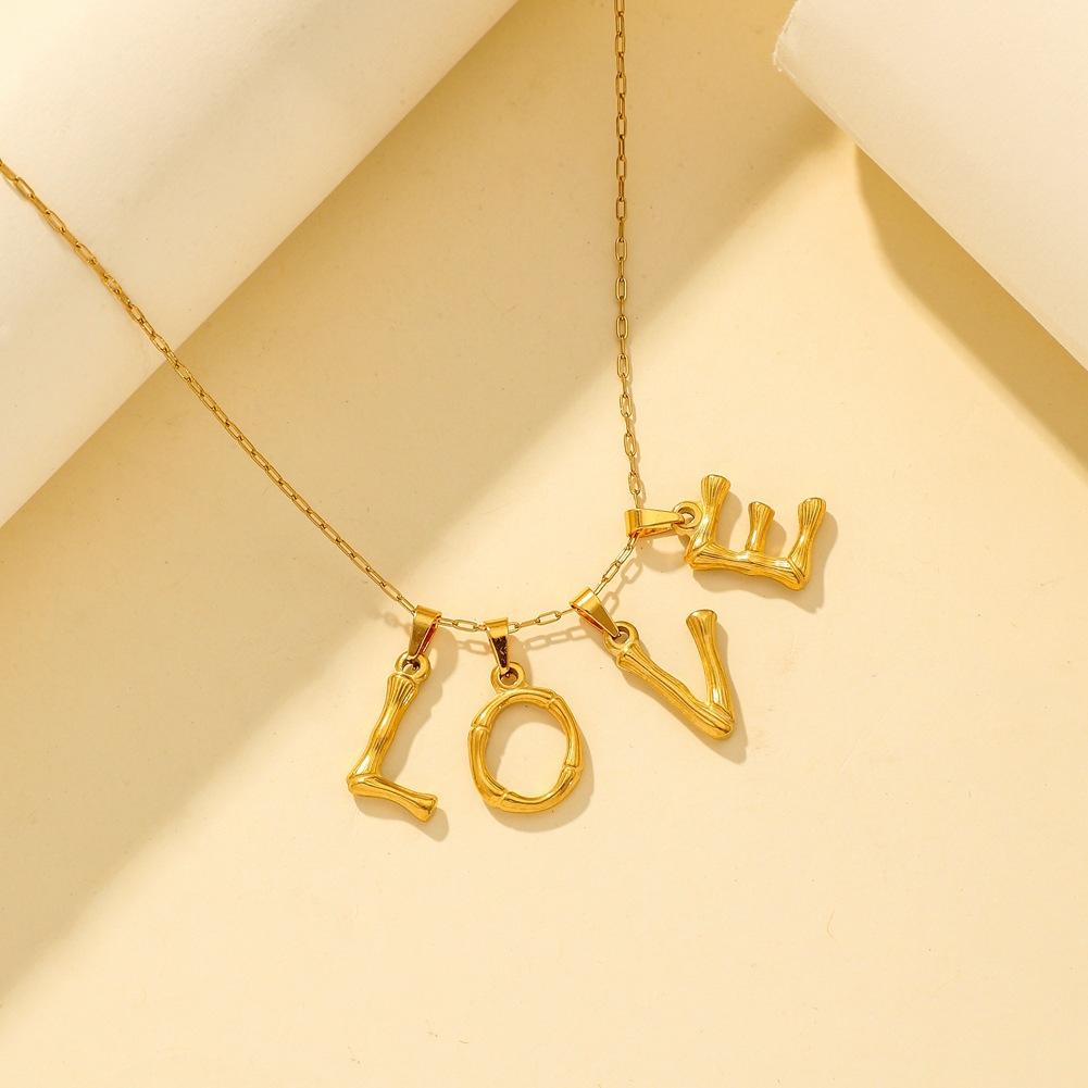 Popular stainless steel gold-plated letter pendant personalized bamboo 26 English letters all-match necklace decoration
