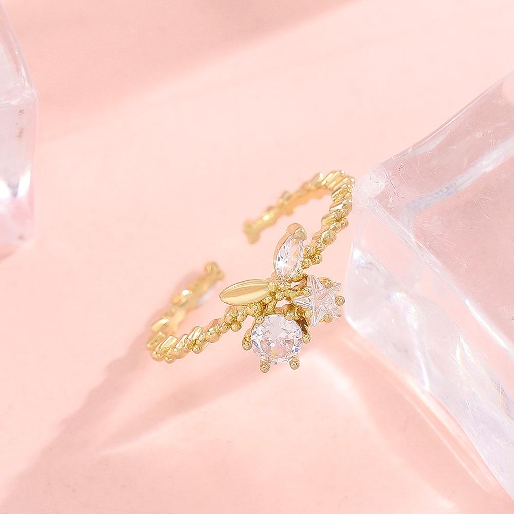 Fashion creative cherry ring femininity niche design micro-inlaid zircon geometric opening index finger ring