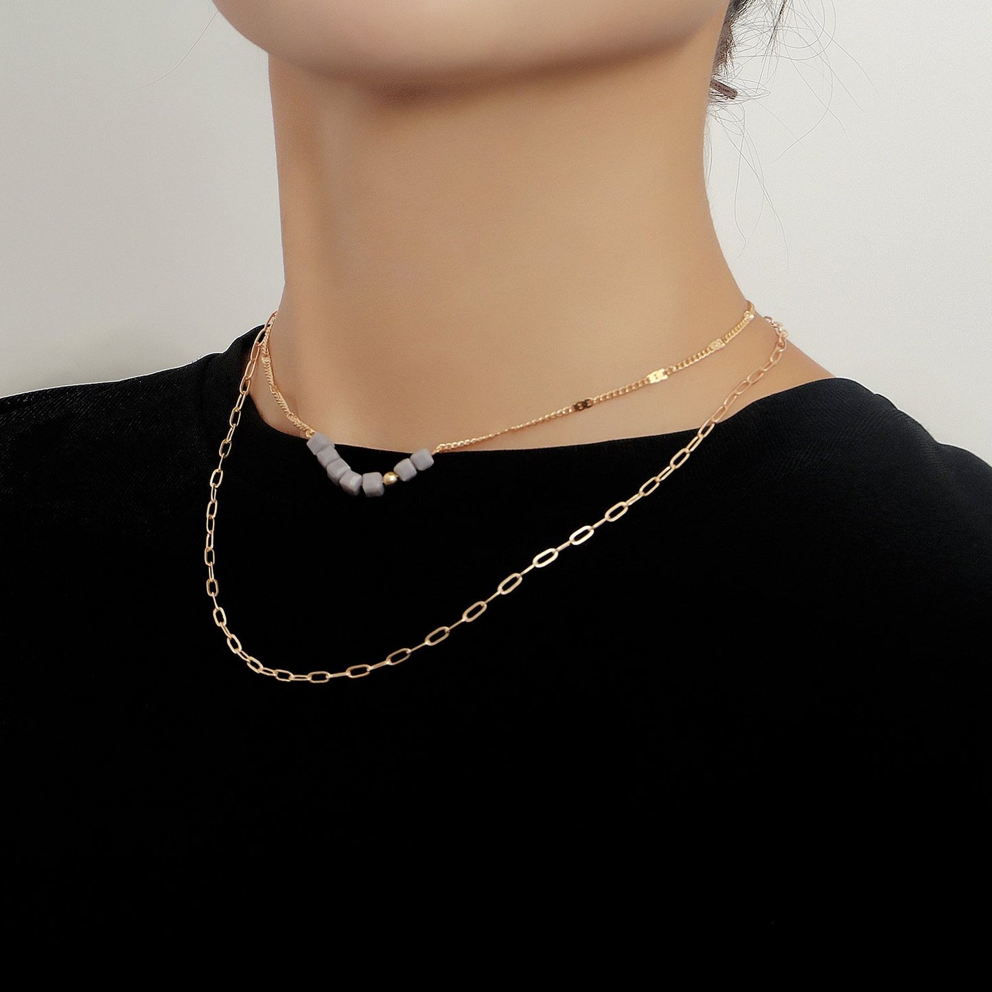 Jewelry Fashion Double Layer Necklace Sweater Chain Women's Trendy Cool Indifferent Niche Versatile Design Sense Necklace