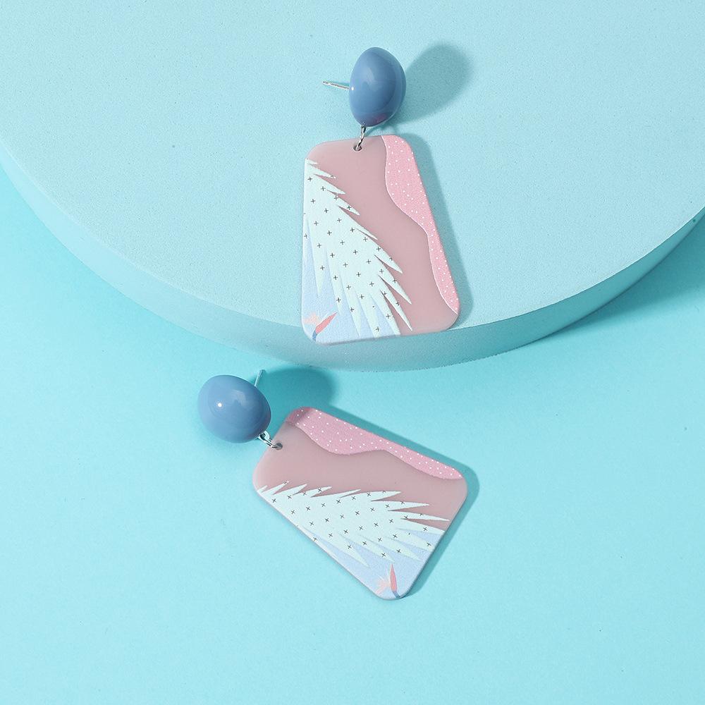 Spring and summer creative 3D printing color three-dimensional pattern geometric earrings temperament printing exaggerated earrings