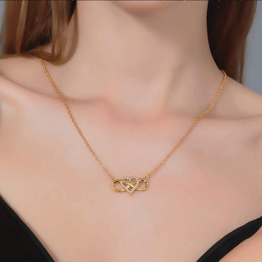 Fashion Women Gold Heart Shape Lucky 8 Diamond Love Love Pendant Necklace Jewelry