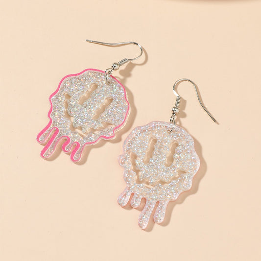 Gothic exaggerated acrylic irregular earrings ins transparent resin smiley face earrings Halloween