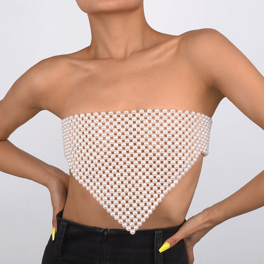 C413 Sexy pearl strap pectoral personality sweet cool hot girl party exaggerated bikini body chain