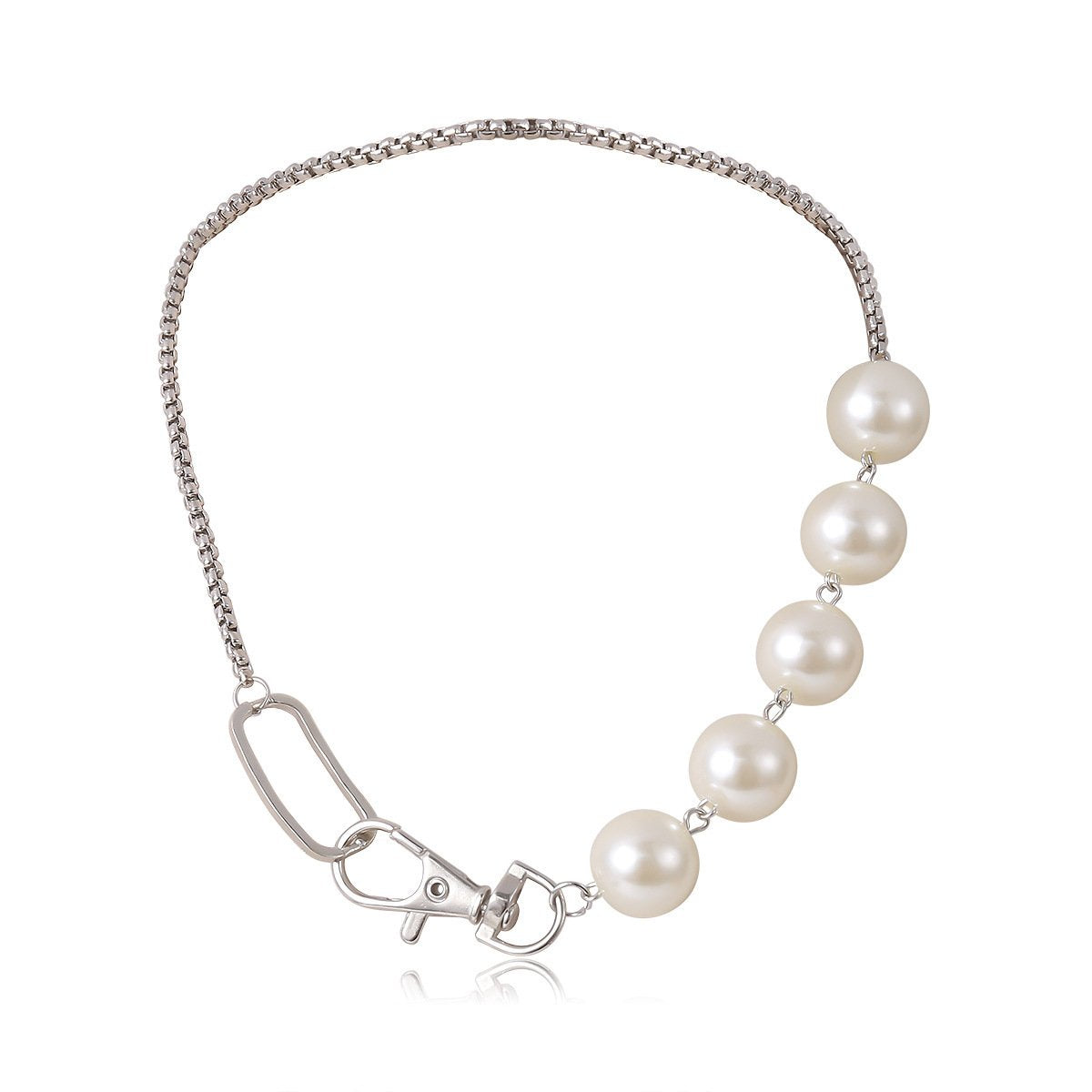 Jewelry Punk Hip Hop Keychain Clavicle Chain Necklace Fashion Trend Imitation Pearl Stitching Necklace