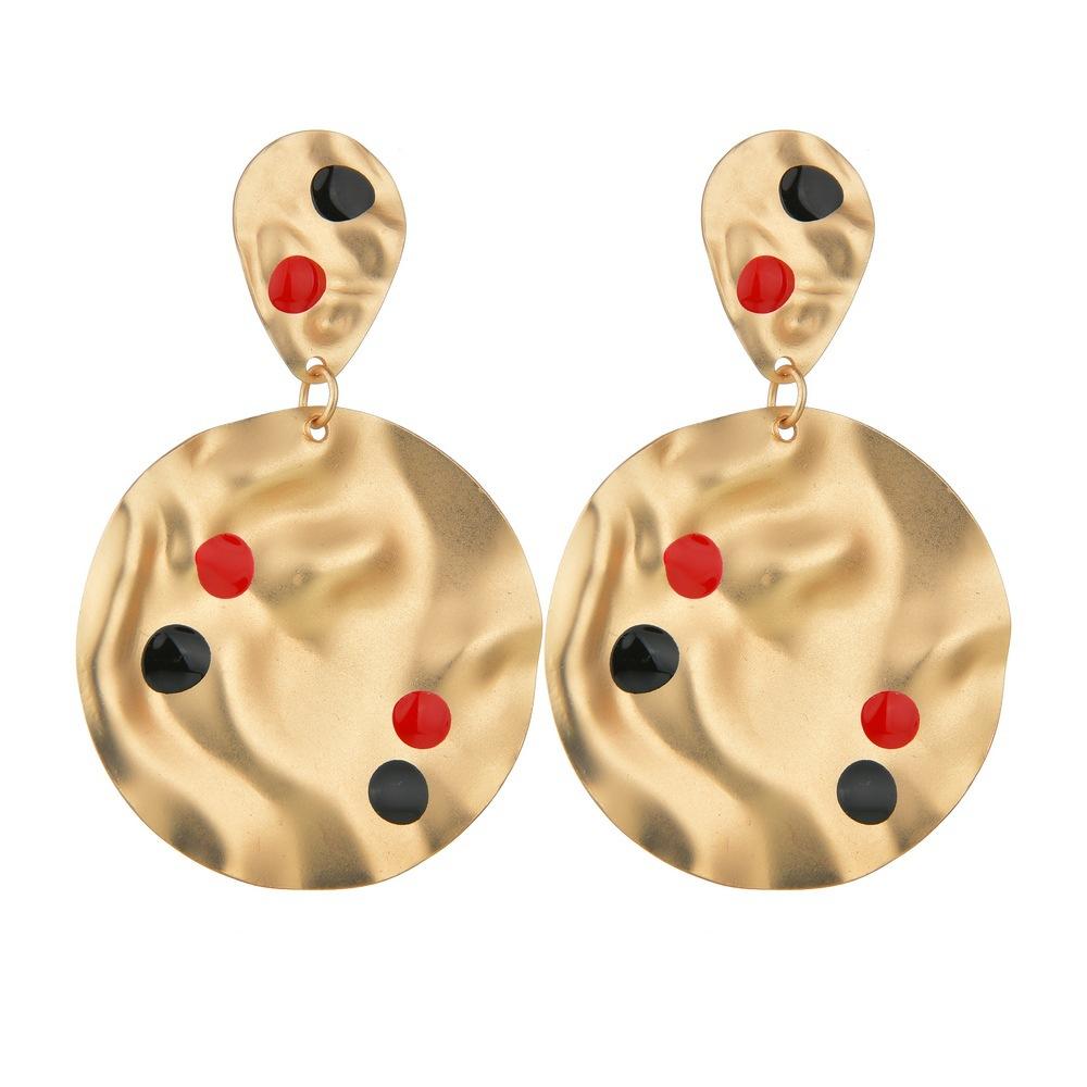 INS color drop oil geometric alloy earrings exaggerated simple retro matte French earrings daily women