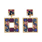 E9894 Fashion Colored Diamond Square Earrings Personality Glass Diamond Earrings Geometric Hollow Retro Earrings Women