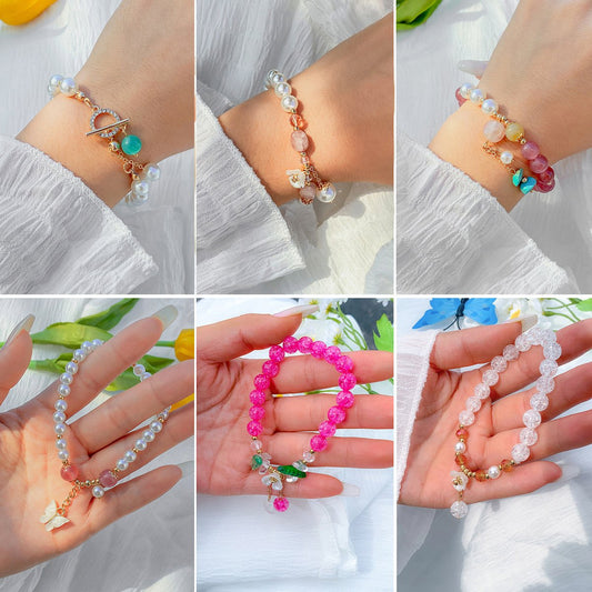 Jewelry Temperament Pearl Beaded Butterfly Turquoise Bracelet Simple Imitation Crystal Elastic Micro-Inlaid Hand Jewelry