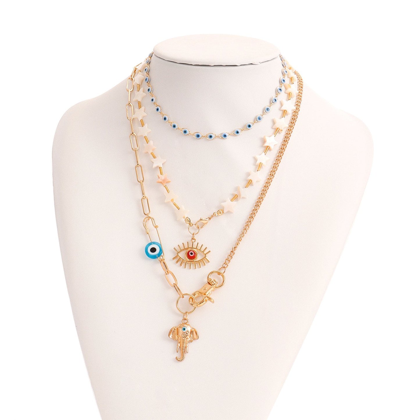 Jewelry Bohemian five-pointed star trend multi-layer devil's eye necklace female elephant trunk accessories