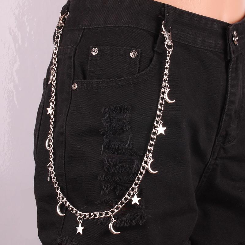 Trendy personality moon star tassel pendant waist chain simple hip-hop punk pants chain