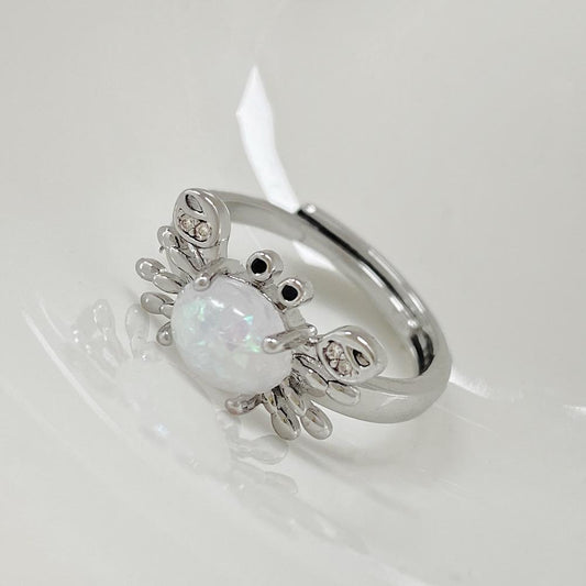 ins moonstone crab ring female fashion personality creative niche design diamond small crab index finger ring