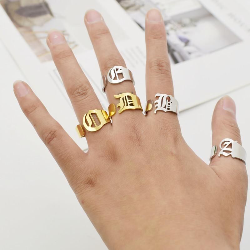 Capital ancient English 26 letter ring titanium steel letter name ring