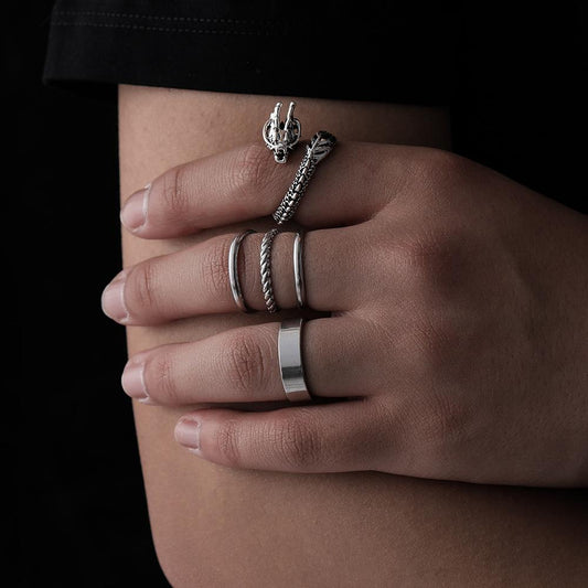 Fashion cold men's creative design simple stainless steel three-ring dragon multi-piece combination ring