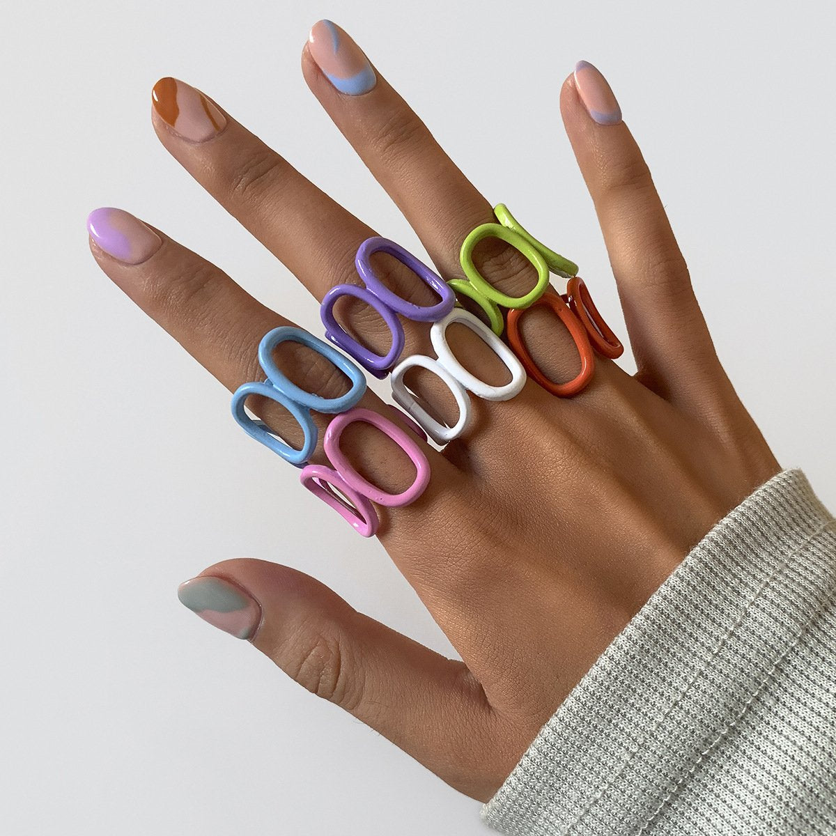 Jewelry creative color hollow sweet cool geometric ring female punk round metal opening jewelry