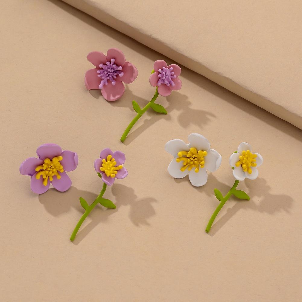 Taobao small flower branches two-color earrings colorful flower paint earrings 925 silver needle earhooks