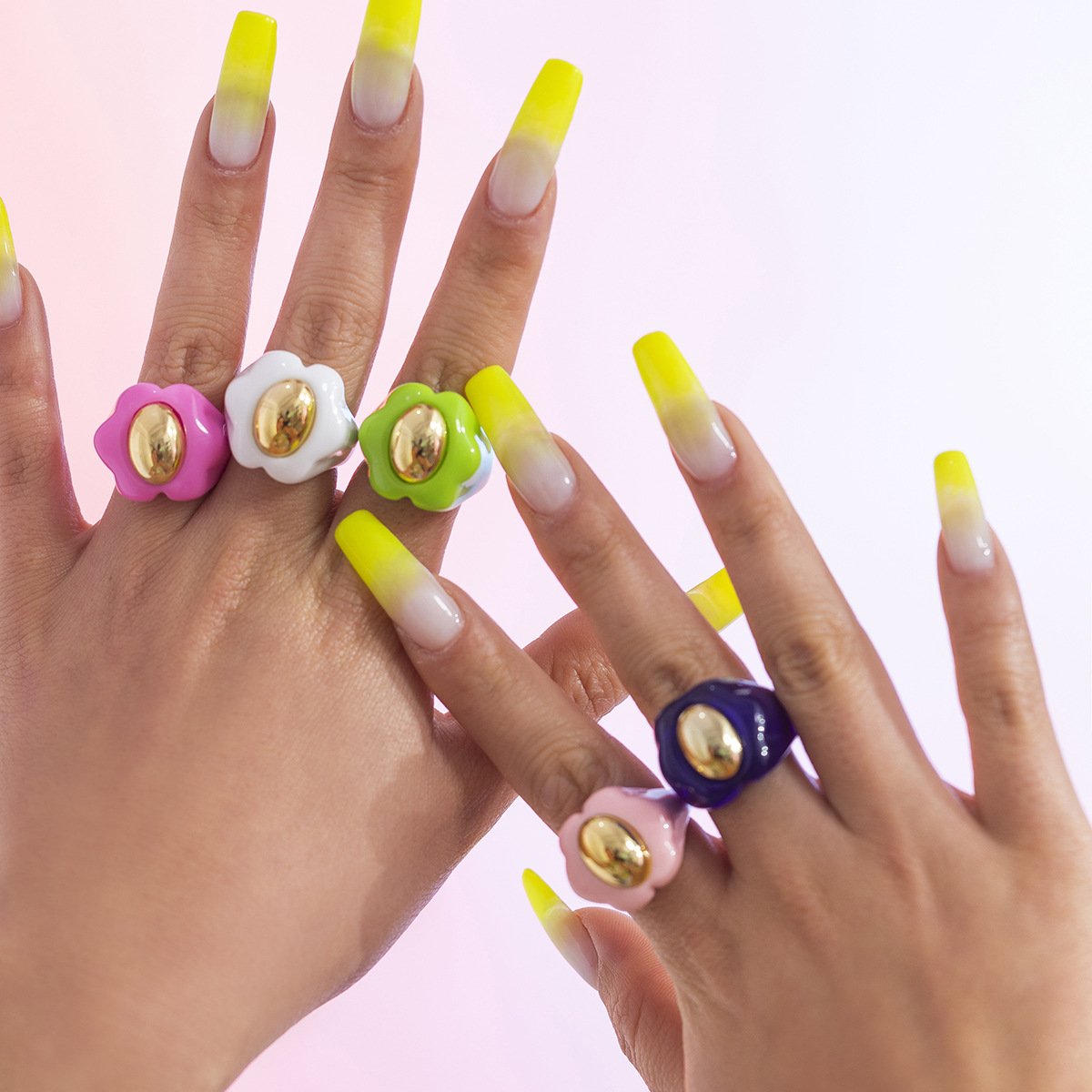 Jewelry Niche Candy Color Acrylic Flower Ring Simple Metal CCB Index Finger Ring Ring