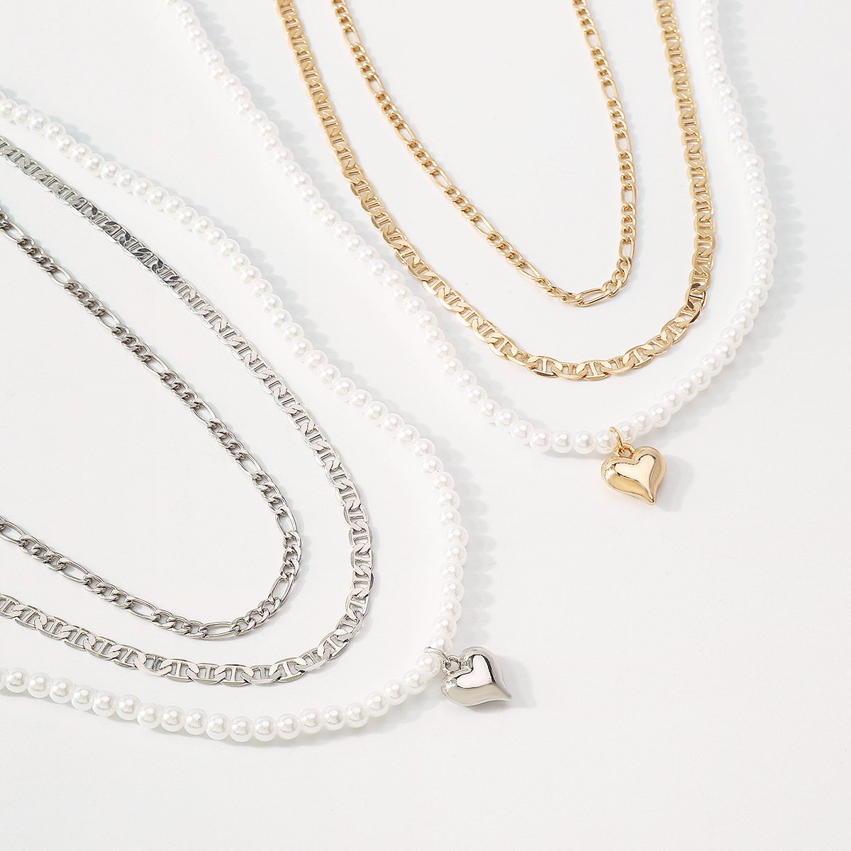 N1273 Street Shot Personality Necklace Pearl Heart Stacked Necklace Retro Small Fashion Necklace