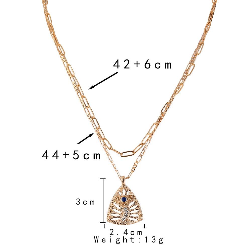 Ins personalized trend design high-end clavicle chain double-layer triangular hollow eyes moon dripping oil necklace female