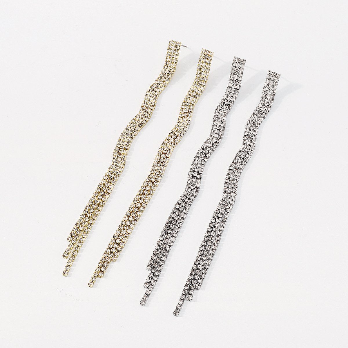 E1745 Catwalk Dinner Long Tassel Rhinestone Earrings Creative Wave Pattern Irregular Light Luxury Earrings