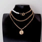Jewelry Fashion Imitation Pearl Mix Three Layer Chain Necklace Hip Hop Rose Embossed Pendant Necklace