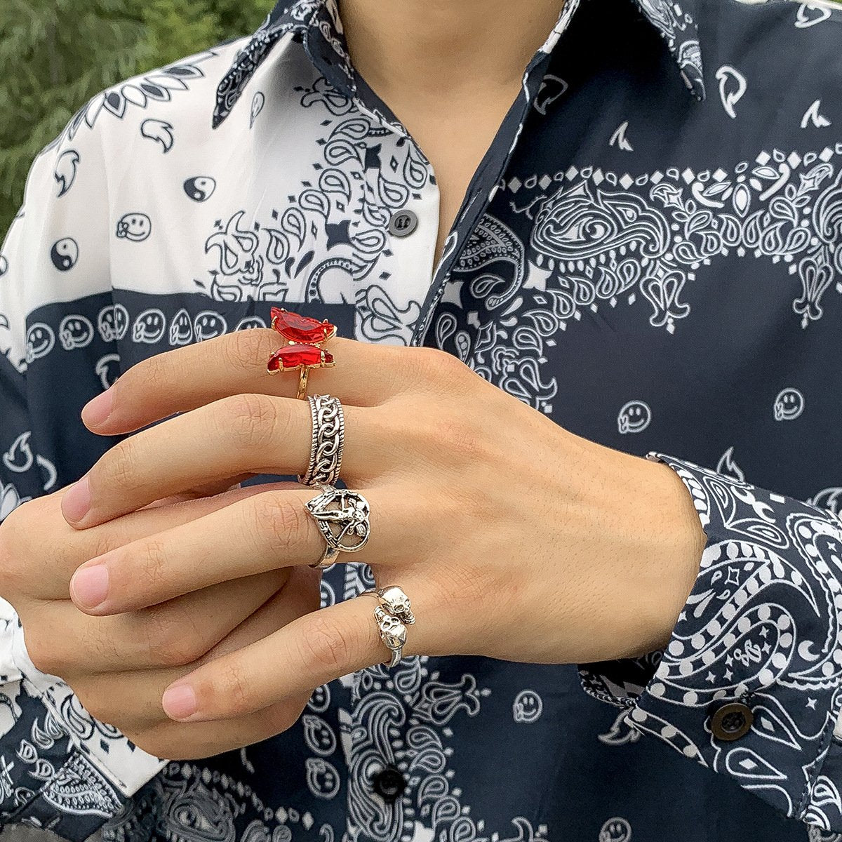 Jewelry Punk Hip-Hop Metal Skull Men's Ring Vintage Diamond Butterfly Ring Hand Jewelry