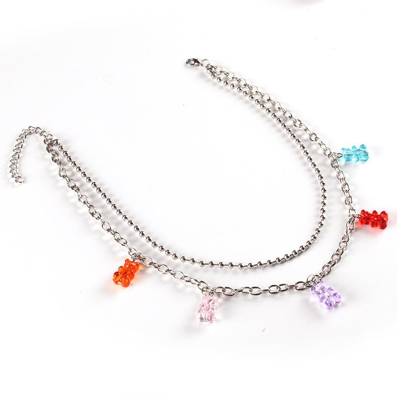 Jewelry bungee disco cool girl bead chain transparent jelly color five-color bear necklace