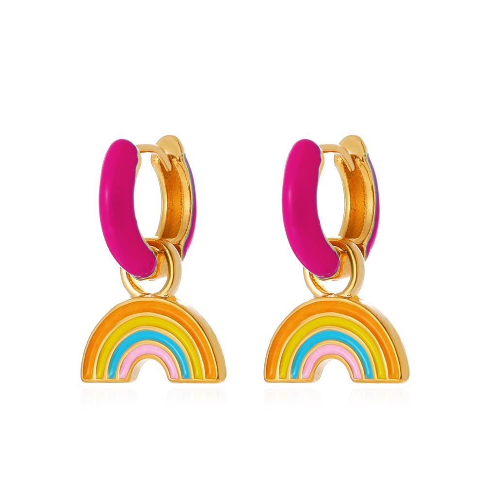 Retro temperament color earrings ins cute rainbow earrings earrings simple alloy dripping oil earrings