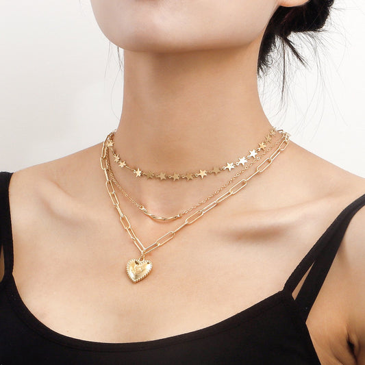 Jewelry love-shaped pendant multi-layer trend choker cold temperament metal love pendant female