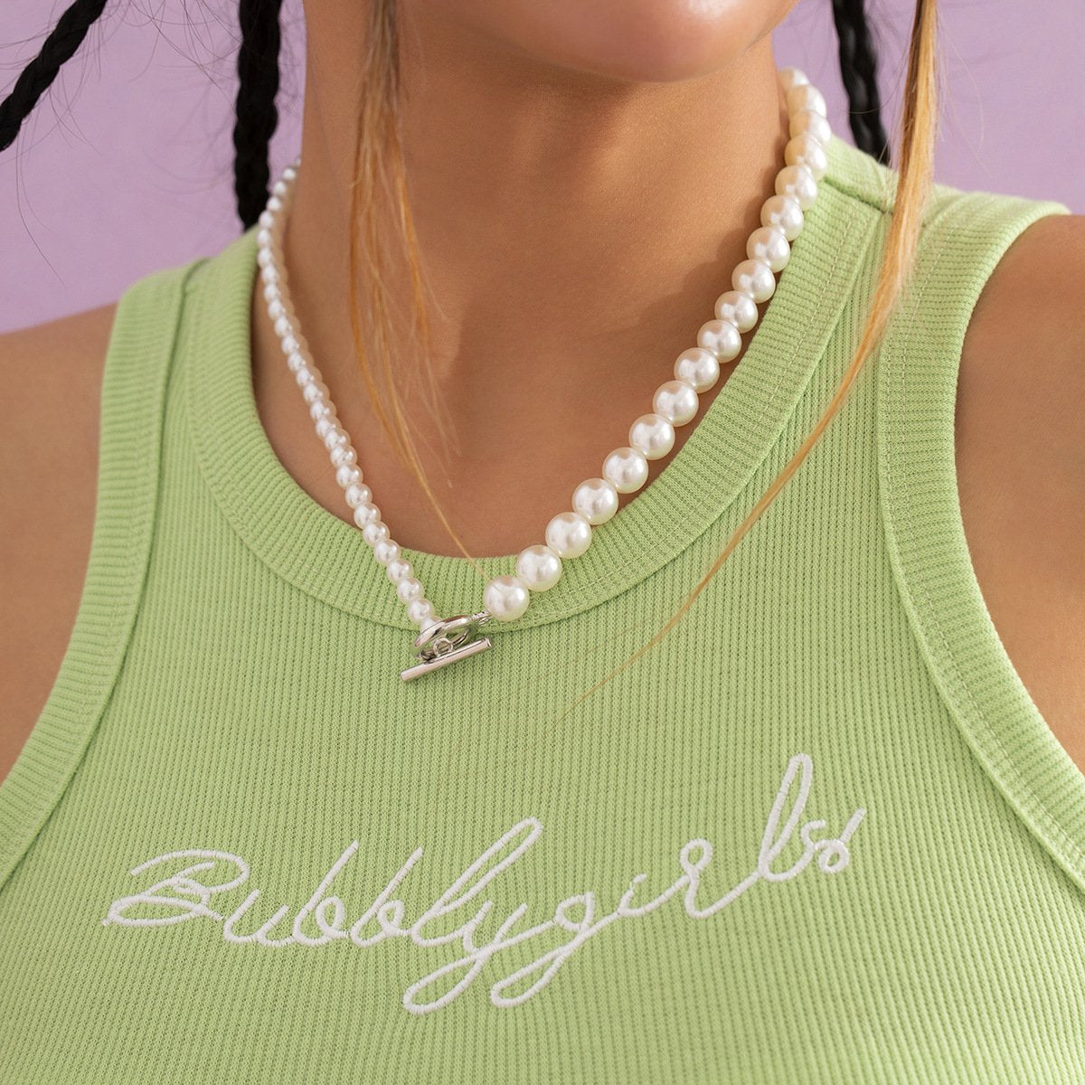 Jewelry Simple Geometric OT Buckle Versatile Clavicle Chain Retro Imitation Pearl Niche Design Necklace