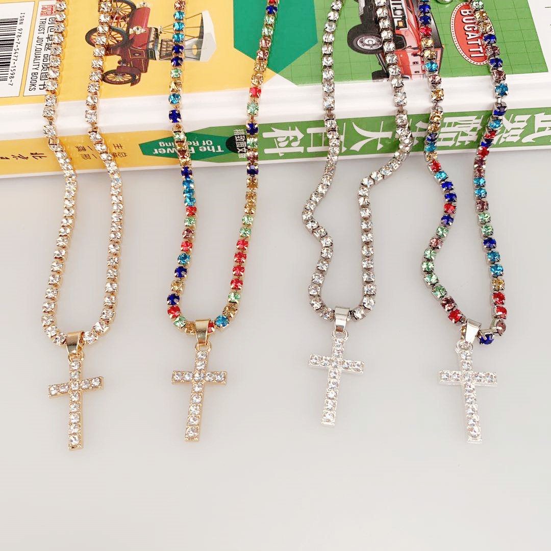 Popular ins minimalist all-match cross rhinestones full of diamonds bm girl cold necklace collarbone chain
