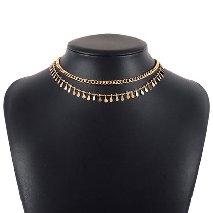 N1337 Minority Simple Double Layer Necklace Drop Shaped Disc Fashion Commuting Net Red Necklace Necklace