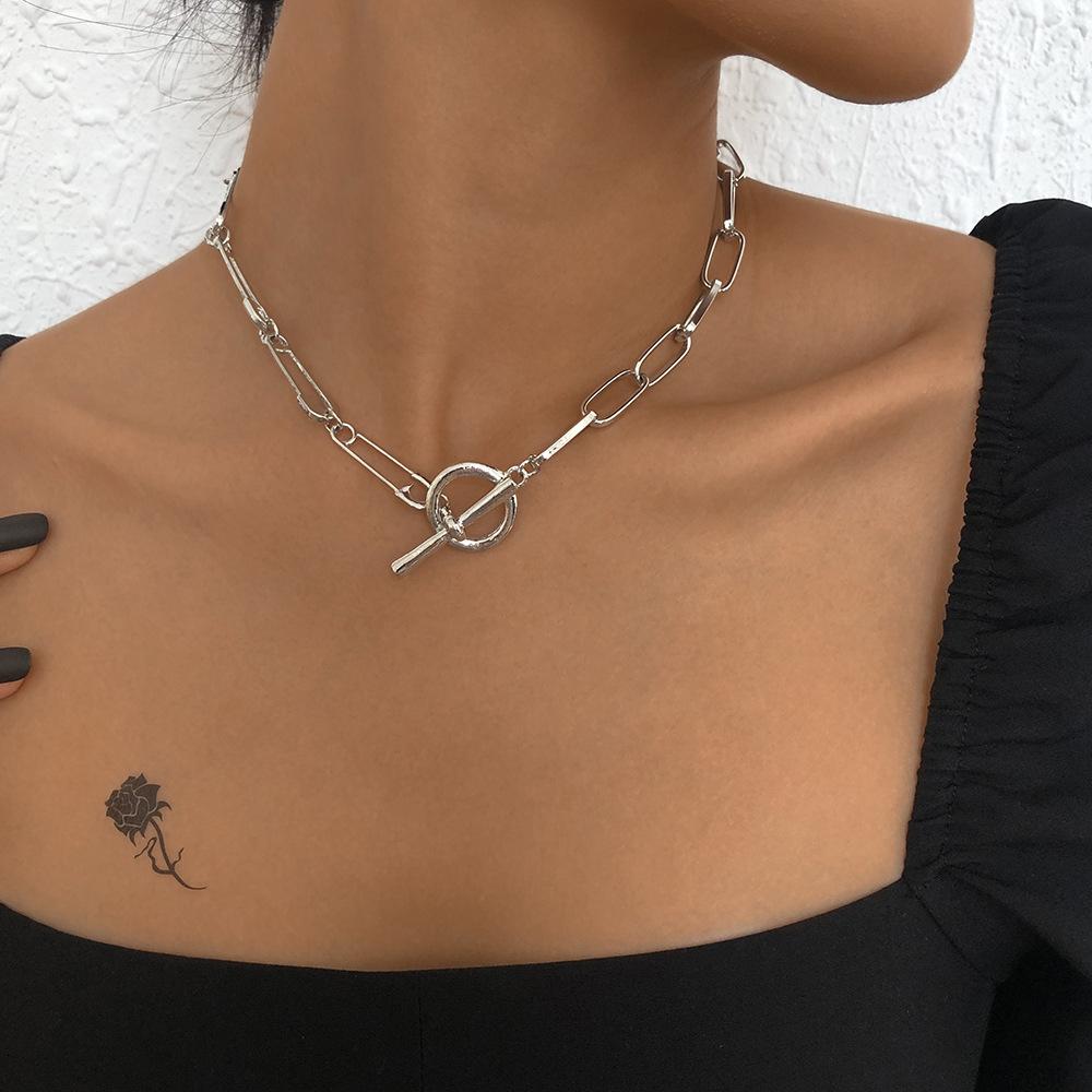 N8985 Personality OT Buckle Necklace Metal Texture Simple Single-layer Necklace Geometric Small Street Style Necklace Women