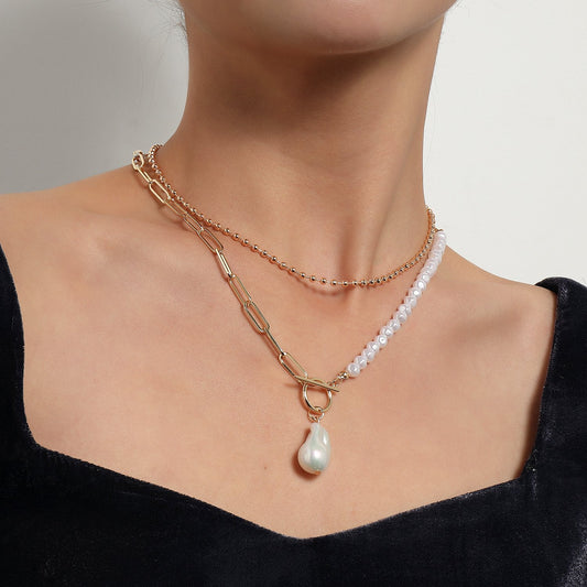 Jewelry Temperament Short Shaped Pearl Pendant Necklace Female Creative Trend Double Bead Necklace