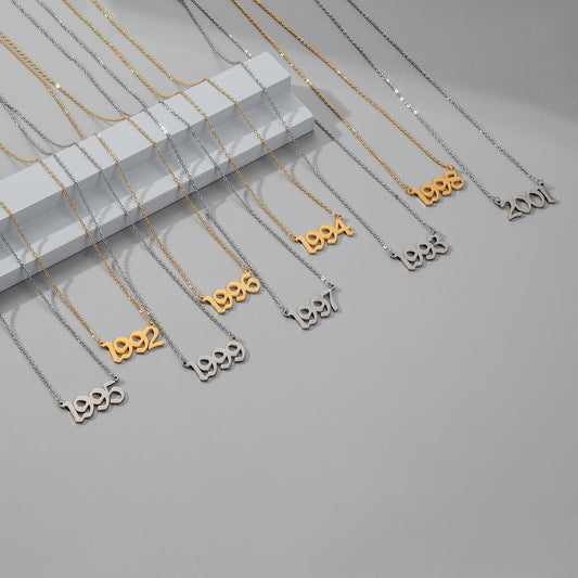 Stainless steel personalized year number 198 simple pendant necklace birthday gift