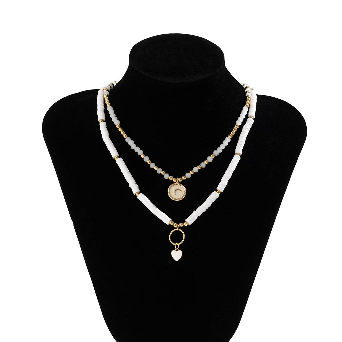 Jewelry simple soft pottery beaded moon necklace set female personality imitation crystal heart-shaped necklace