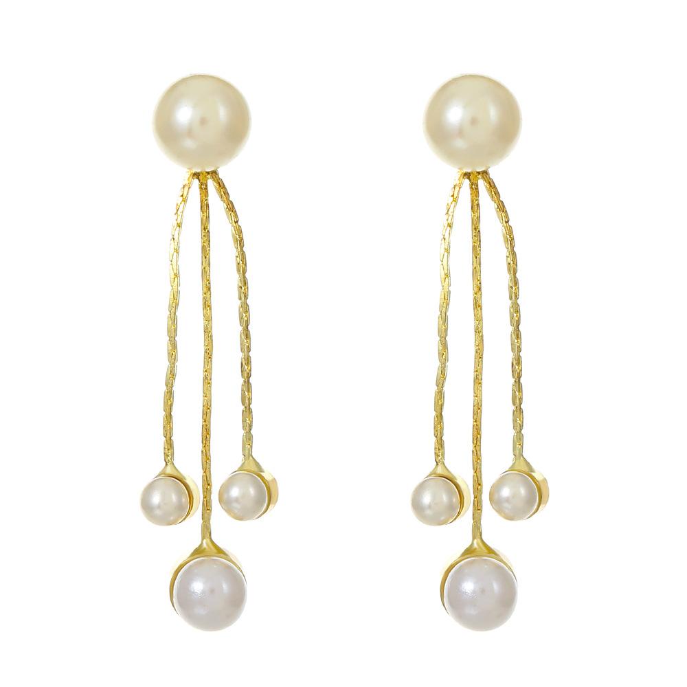 ins pearl tassel earrings women's French light luxury personality star bow earrings earrings earrings temperament earrings