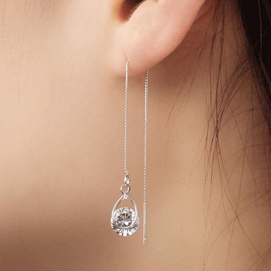 Personality earrings zircon water drop tassels asymmetrical ear wire women's long earrings temperament earrings