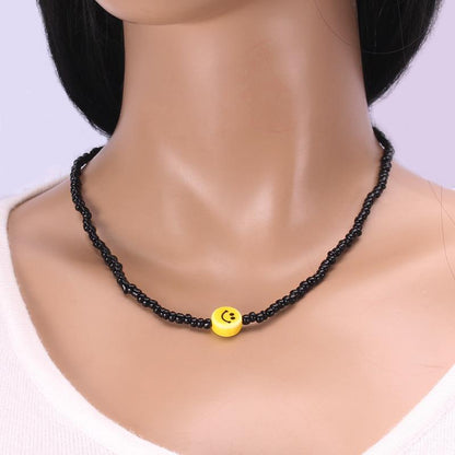 Popular Rice Beads Necklace Bohemian Necklace Necklace Smiley Face Millet Beads Simple Necklace